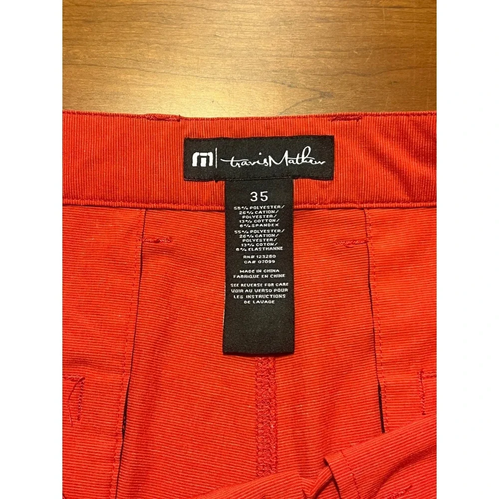 TravisMathew Golf Shorts Mens Size 35 Red Coral Performance Stretch Flat Front